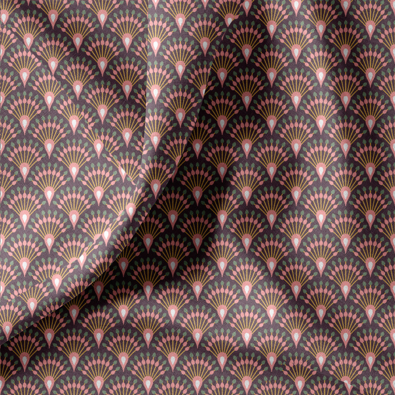 Printed Cotton GINZA Eggplant / Pink
